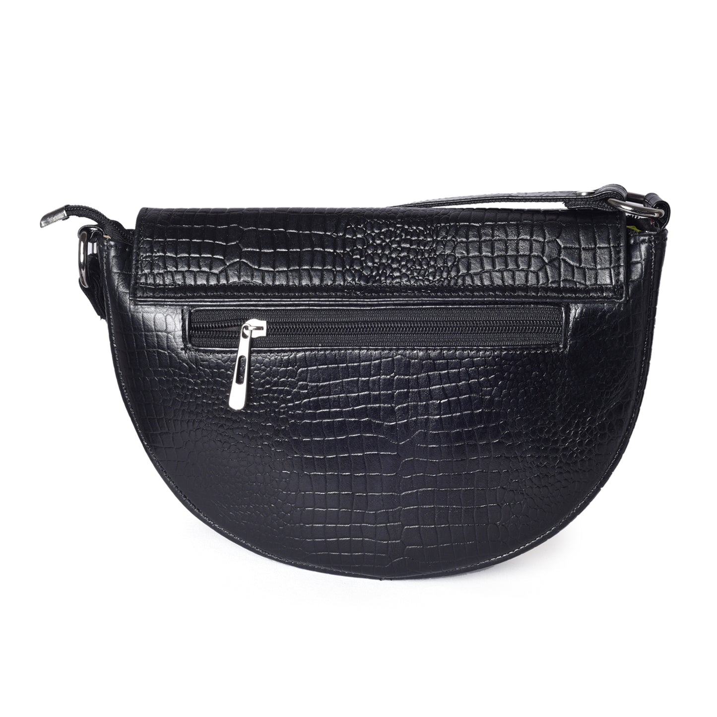 Crescent Black Genuine Leather Hand Bag For Girls and Women