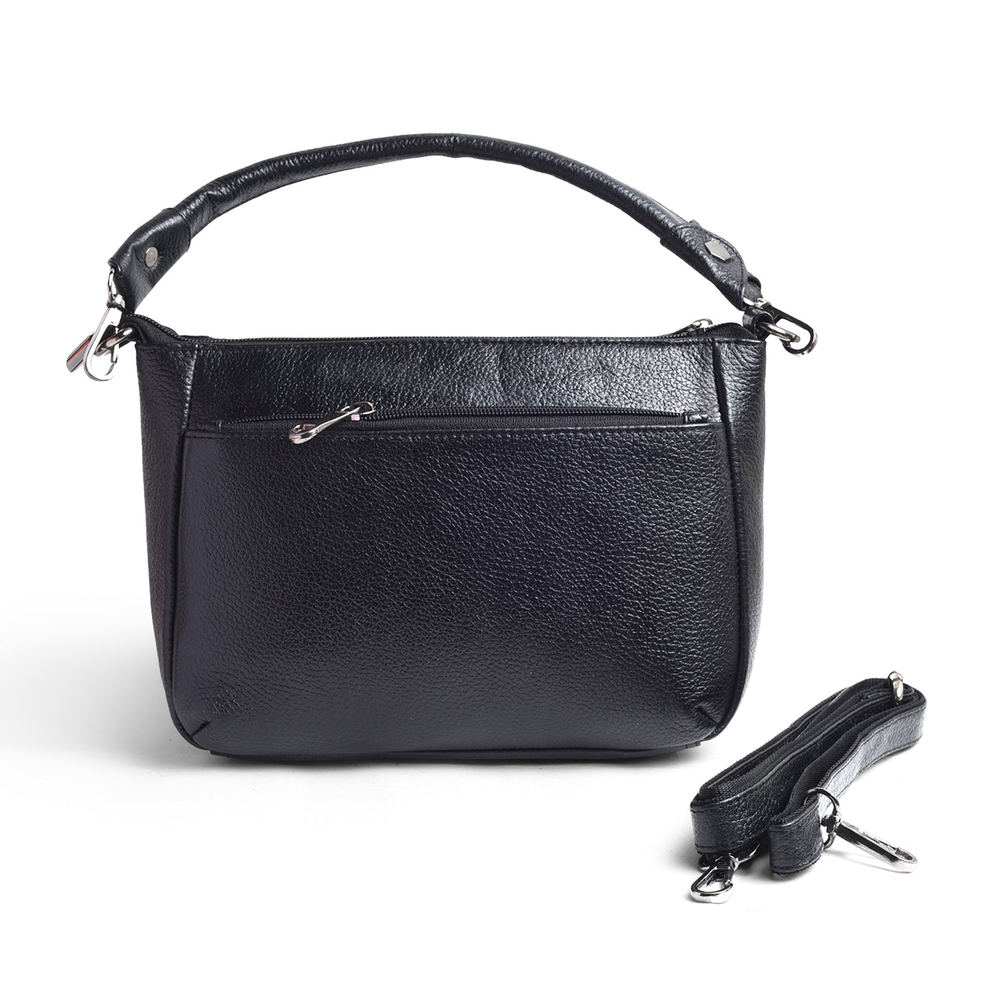 Svelte Black Genuine Leather Sling Bag / Hand Bag For Girls and Women